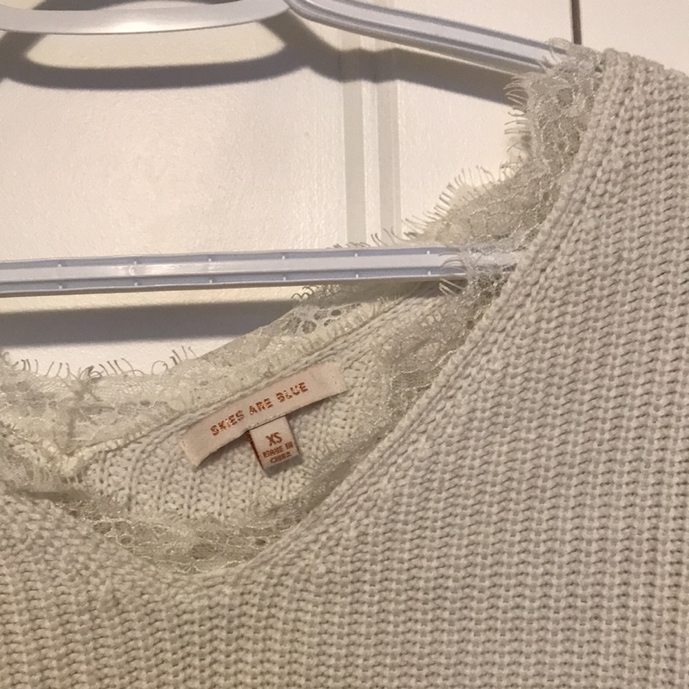 Skies are blue knit sweater with lace